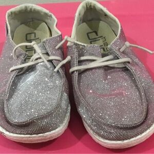 Hey Dude Sparkly Kids Moccasins - Silver/pink